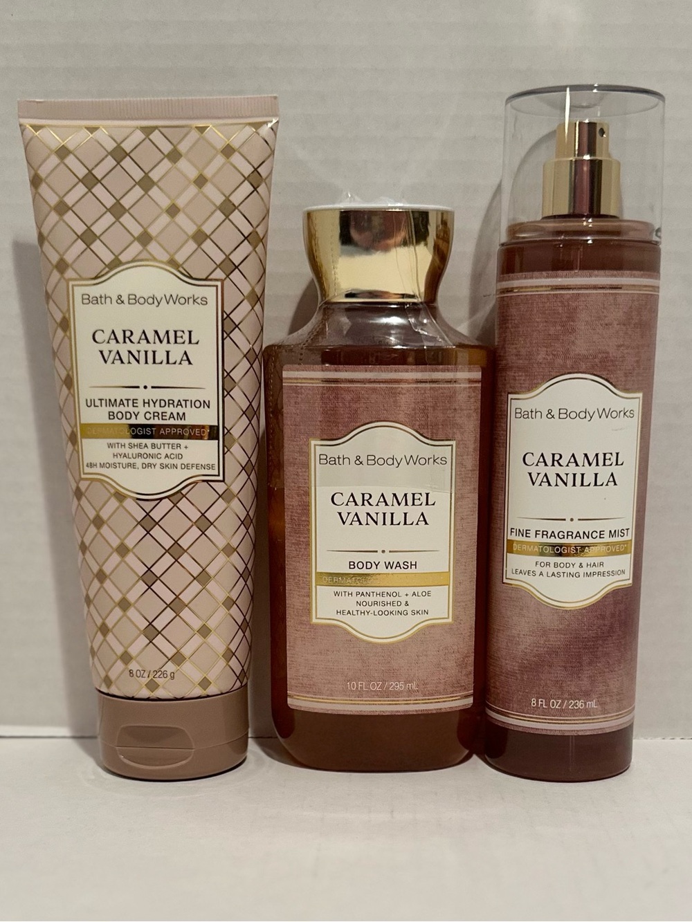 Bath & Body NEW Caramel Vanilla Body Cream, Fragrance Mist & Body Wash